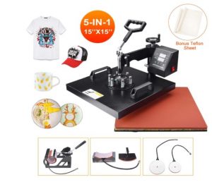 Power Heat Press Machine 15" X 15" Professional Swing Away Heat Transfer 5 in 1 Digital Sublimation 360-Degree Rotation Multifunction Combo for T-Shirt Mugs Hat Plate Cap